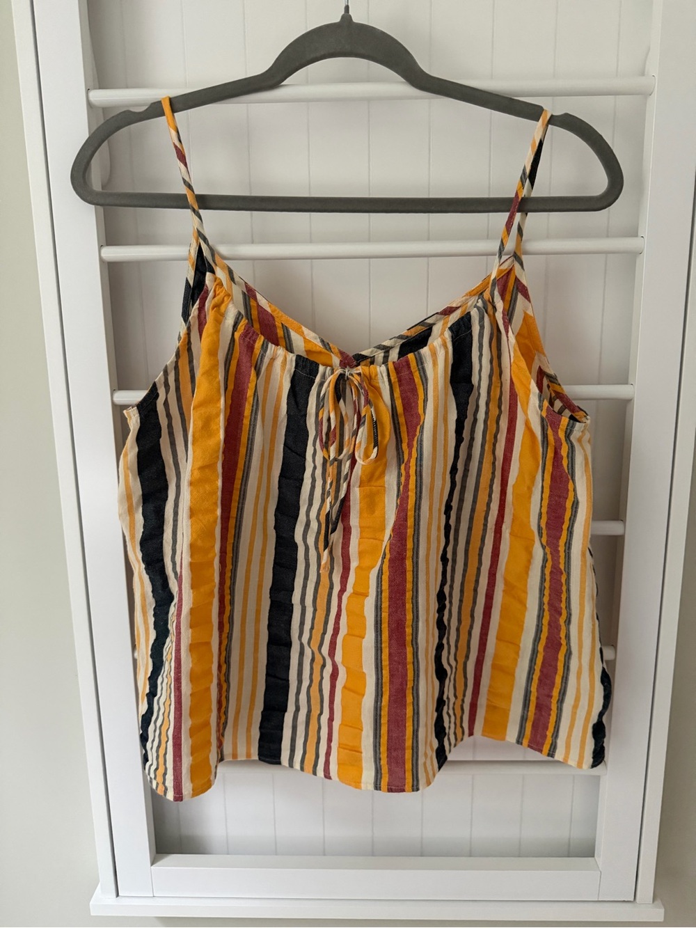 LOFT Women’s Small Striped Swing Cami Tank Top Mustard Burgundy Black Boho